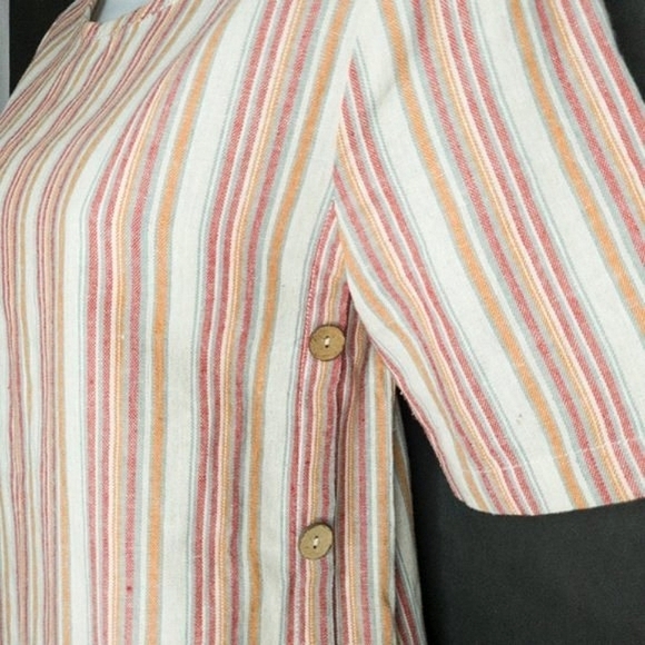 Roolee Striped Cotton Linine Button Side Hipster Woven Midi Dress w/ Pockets - Picture 5 of 16